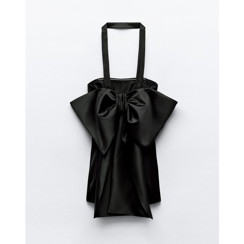 ZARA Black Strapless Bow Mini Dress NWT Fit Flare Cocktail Party Dress M - Picture 16 of 16